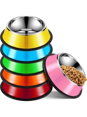 6-Pack 18oz Stainless Steel Dog Bowls with Anti-Skid Base - Stackable Pet Dishes